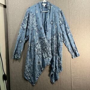 Canyon Retreat Petite Open Front Drop Shoulder Cardigan Denim Blue Size XLP